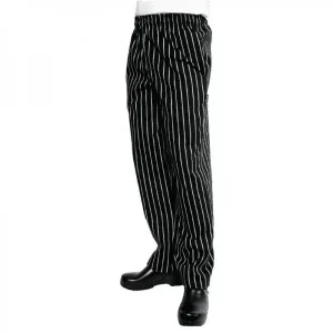 Pantalon de cuisine mixte baggy rayé noir et blanc