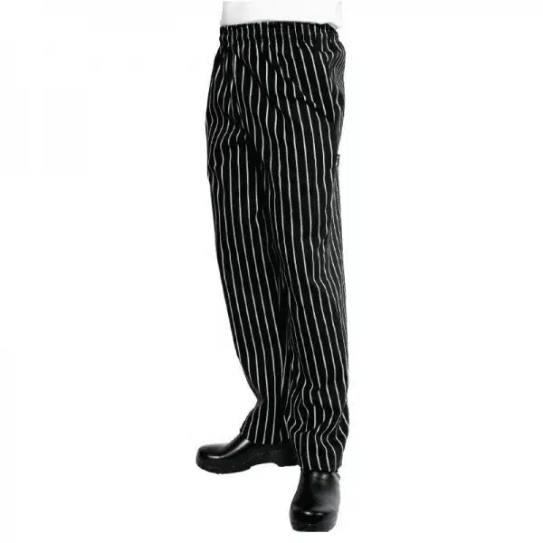Pantalon de cuisine mixte baggy rayé noir et blanc
