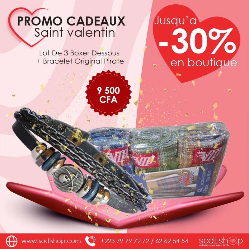 Kit Saint Valentin Cadeaux Pour Lui – Lot de 3 Boxers Dessous+ Bracelet Original au Design Magnifique SODI00