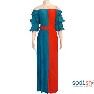 Robe Epaule Dénudé Double Couleur Rouge et Verte