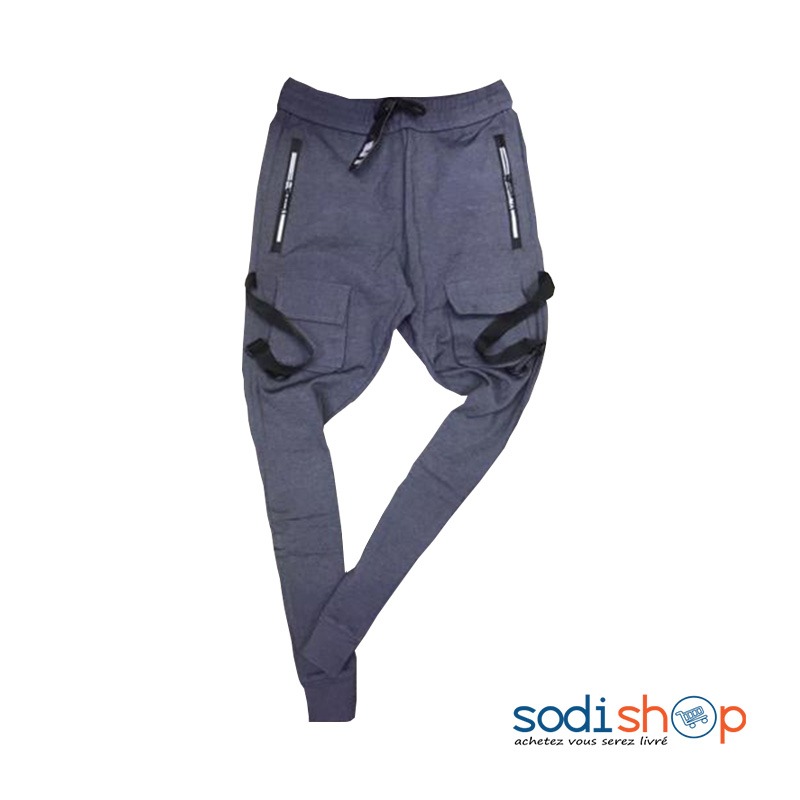 Pantalon Jogging – Habit en Coton Motif Tendance Couleur Gris – Marron – BTI00171