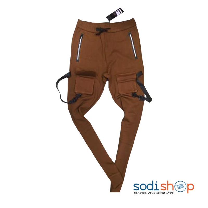 Pantalon Jogging – Habit en Coton Motif Tendance Couleur Gris – Marron – BTI00171 – Image 2