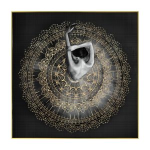 Cadre Femme Rosaces Doré 82.5×82.5cm