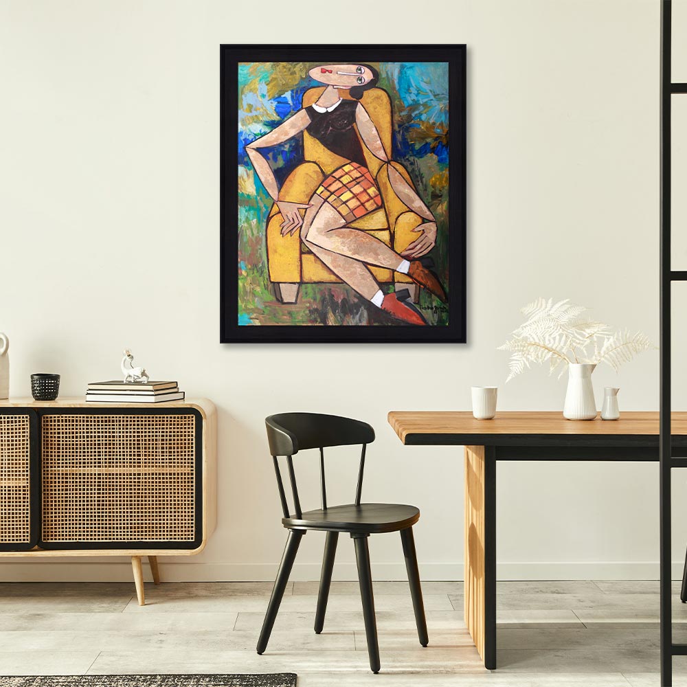 Tableau Femme Fauteuil Jaune Martine Gonnin 53x63cm – Image 2