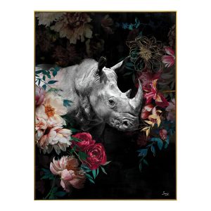 Cadre Moderne Rhinocéros Fleuris 62.5×82.5cm
