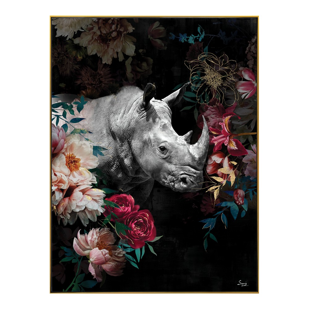 Cadre Moderne Rhinocéros Fleuris 62.5×82.5cm