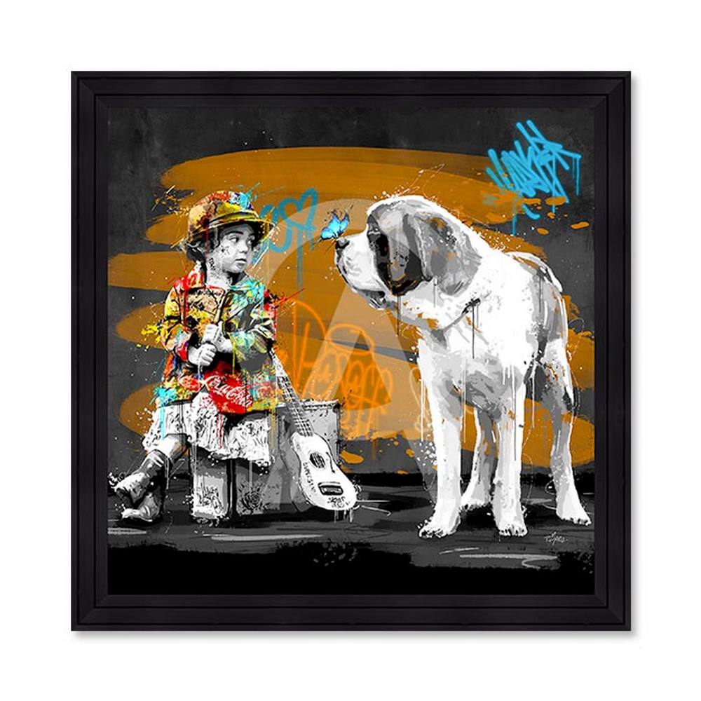 Cadre Romaric la Petite Fille, le Chien et le Papillon 51x51cm