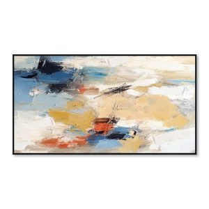 Peinture Originale Abstraite Jaune et Bleu 72x142cm