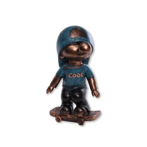 Statue Skateur à Poser Bleu et Cuivré