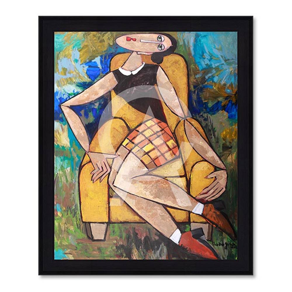 Tableau Femme Fauteuil Jaune Martine Gonnin 53x63cm