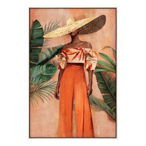 Tableau Femme Tenue Orange avec Chapeau Paille 82.5×122.5cm