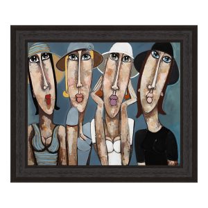 Tableau Filles aux Chapeaux Bleus Gris Martine Gonnin 53x63cm