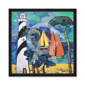 Tableau Martine Gonnin le Phare de Contis 88×88 cm