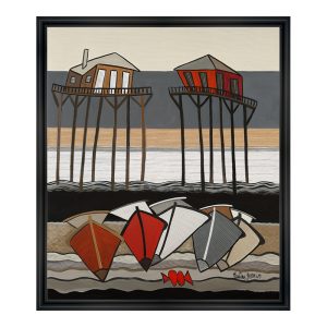 Tableau Martine Gonnin Cabane de Pêche Tchanquée Orange 63×73 cm