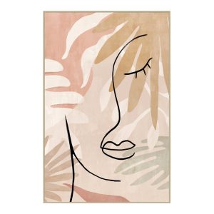 Tableau Zen Visage Feuilles Rose 62.5×92.5cm
